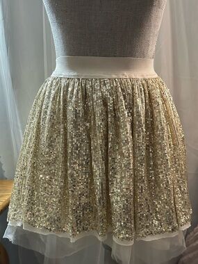 Jessica Simpson Gold Sequin Mini Skirt with Tulle